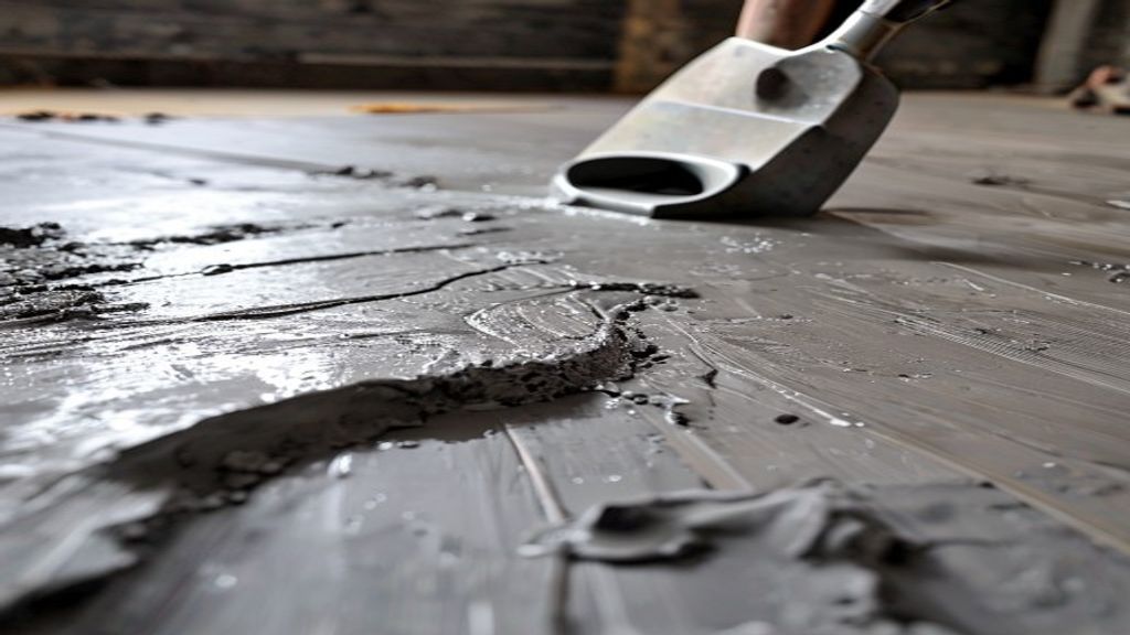 Self-leveling underlayment being poured over a historic home's subfloor